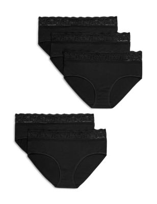 5pk Cotton Lycra® Midi Knickers, M&S Collection