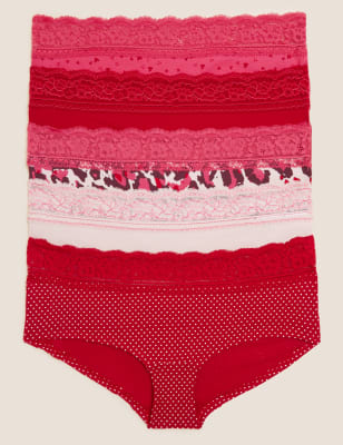 

Womens M&S Collection 5er-Pack Slips aus Baumwolle mit Lycra® und Spitze - Pink Mix, Pink Mix