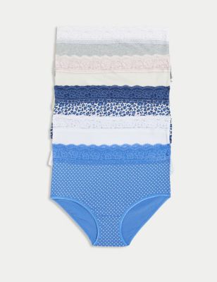 Marks And Spencer Womens M&S Collection 5pk Cotton & Lace Full Briefs - Fresh Blue, Fresh Blue