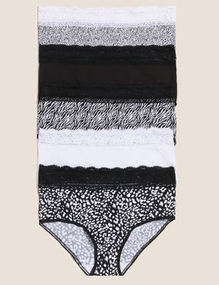 Marks And Spencer Womens M&S Collection 5pk Cotton & Lace Full Briefs - Black Mix