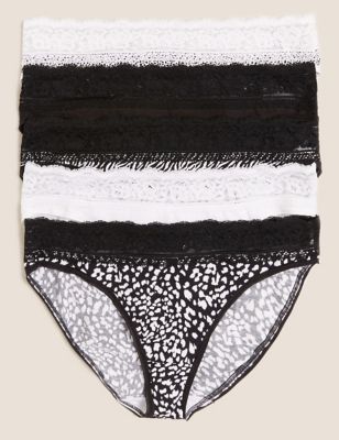 Marks And Spencer Womens M&S Collection 5pk Cotton & Lace High Leg Knickers - Black Mix, Black Mix