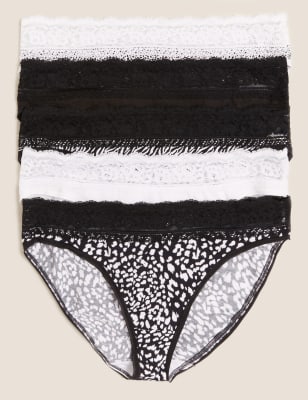 Marks And Spencer Womens M&S Collection 5pk Cotton & Lace High Leg Knickers - Black Mix, Black Mix