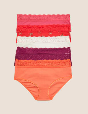 

Womens M&S Collection 5pk Cotton & Lace High Rise Shorts - Orange Mix, Orange Mix