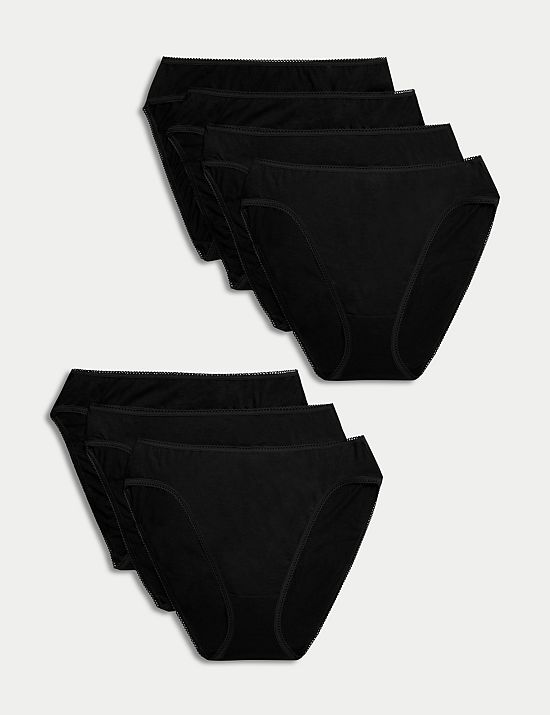 M & S size 10 cotton rich lace trim thong knickers panties briefs Black 