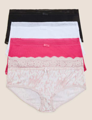 

M&S Collection Pack de 4 braguitas culotte de talle alto de algodónWomens - Pink Mix, Pink Mix