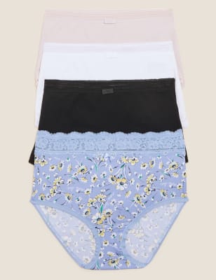 

M&S Collection Pack de 4 braguitas altas de algodónWomens - Blue Mix, Blue Mix
