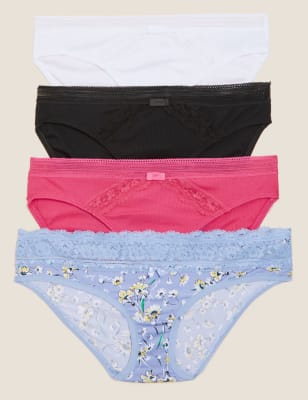 

Womens M&S Collection 4er-Pack tief sitzende Bikinislips mit hohem Baumwollanteil - Blue Mix, Blue Mix