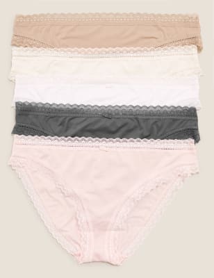 

Womens M&S Collection 5er-Pack Mikrofaser-Bikinislips mit Spitze - Pink, Pink