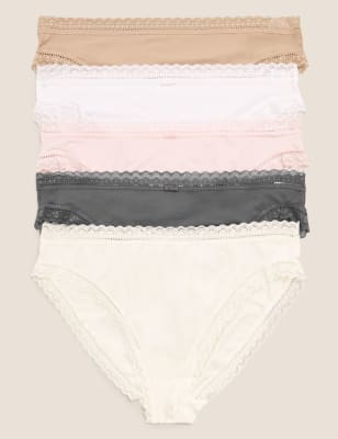 

Womens M&S Collection 5pk Microfibre & Lace High Leg Knickers - Pink, Pink