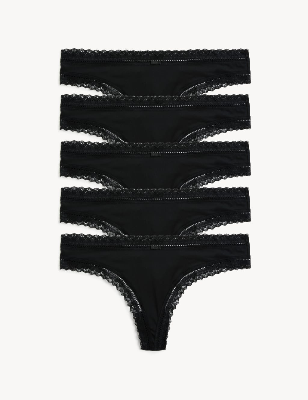 5pk Microfibre & Lace Trim Thongs image 1