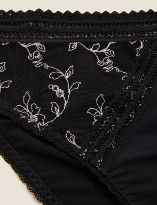 

Womens M&S Collection Slip mit Stickerei „Archive“ und hoch ausgeschnittenem Bein - Black Mix, Black Mix