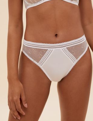 

Womens M&S Collection Archive Embroidery High Leg Knickers - White Mix, White Mix