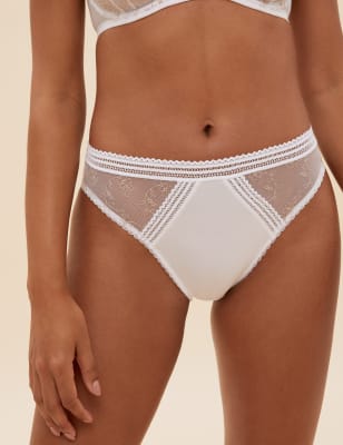 

Womens M&S Collection Archive Embroidery High Leg Knickers - White Mix, White Mix