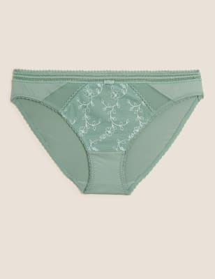 

Womens M&S Collection Bikinislip mit Stickerei „Archive“ - Dusty Green, Dusty Green