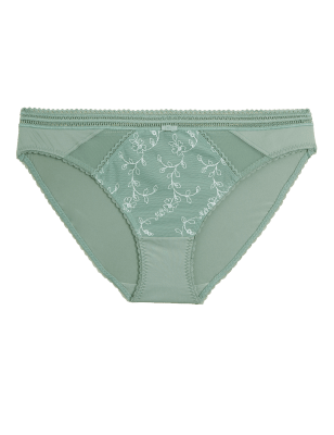 

Womens M&S Collection Archive Embroidery Bikini Knickers - Dusty Green, Dusty Green