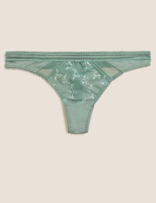 

Womens M&S Collection Tanga mit Stickerei „Archive“ - Dusty Green, Dusty Green