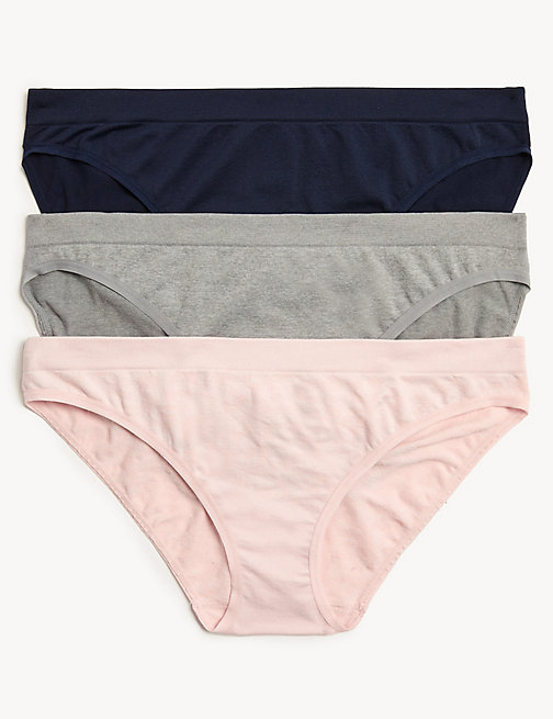 Marks And Spencer Womens M&S Collection 3pk Seamless Bikini Knickers - Light Pink Mix