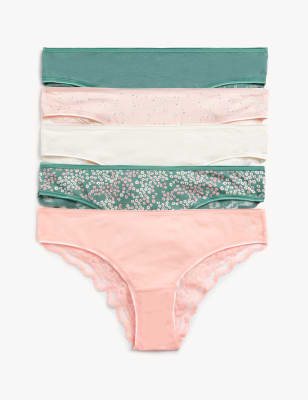 

Womens M&S Collection 5pk Cotton Rich Printed Brazilian Knickers - Willow Green, Willow Green