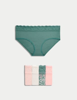 

Womens M&S Collection 5er-Pack hoch geschnittene Slips mit hohem Baumwollanteil und Muster - Willow Green, Willow Green