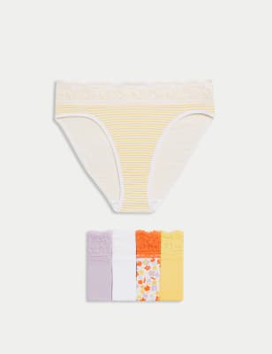 5pk Cotton Rich Printed High Leg Knickers