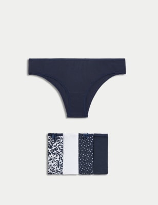 M&S Women's 5pk Cotton Lycra Brazilian Knickers - 24 - Navy Mix, Navy Mix