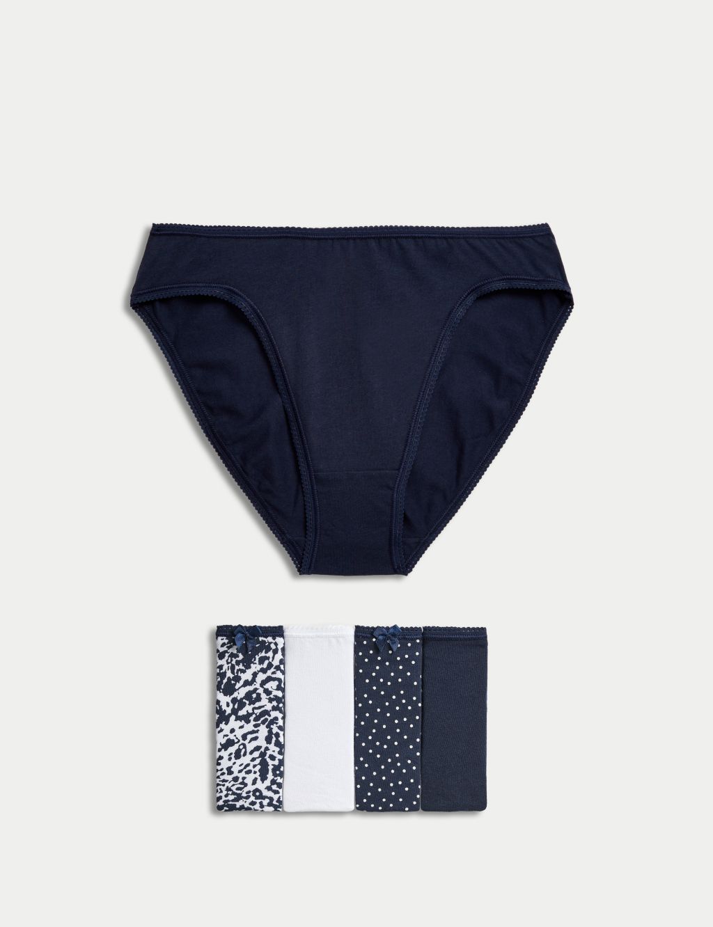 Buy Navy Blue/White High Leg Cotton Rich Knickers 4 Pack from Next Slovakia