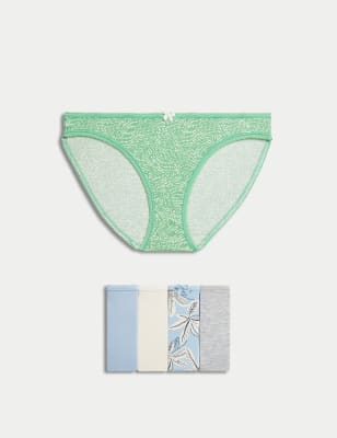 

M&S Collection Pack de 5 braguitas tipo bikini estampadas de algodón y Lycra™Womens - Dusty Blue, Dusty Blue