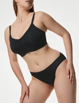 M&S Womens 4pk Microfibre High Leg Knickers - 8 - Black, Black