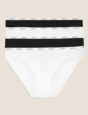 Marks And Spencer Womens Body 4pk Supima Cotton Rich Bikini Knickers - Black Mix, Black Mix