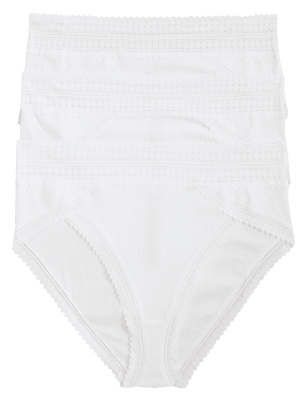 

Womens M&S Collection 3pk Anise Lace High Waist High Leg Knickers - White, White