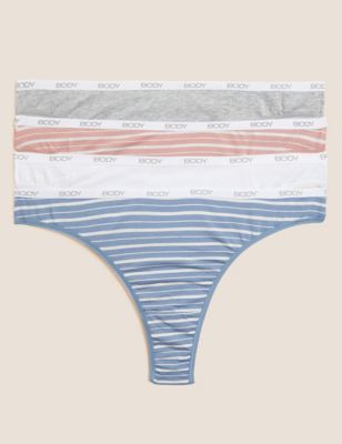 Marks And Spencer Womens Body 4pk Supima Cotton Rich Thongs - Blue Mix