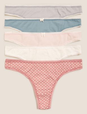 

Womens M&S Collection 5pk Cotton Lycra™ Thongs - Pink Mix, Pink Mix