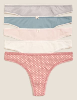 

Womens M&S Collection 5pk Cotton Lycra™ Thongs - Pink Mix, Pink Mix