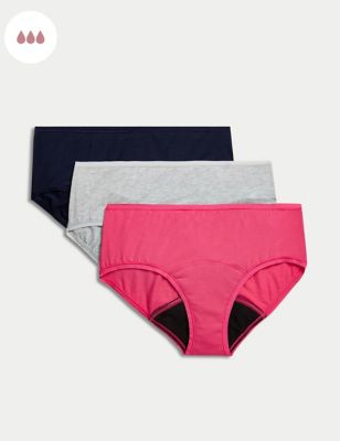 M&S Women's 3pk Heavy Absorbency Period Knicker Shorts - 10 - Pink Mix, Pink Mix,Rose Quartz