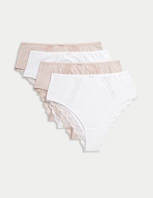 4pk Cotton Rich High Waisted Knickers