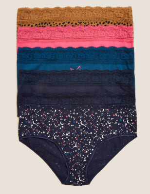 

Womens M&S Collection 5er-Pack Taillenslips mit hohem Baumwollanteil und Spitze - Navy Mix, Navy Mix