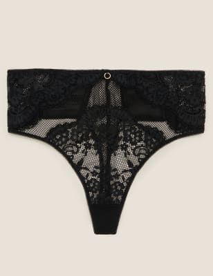 All Over Me Lace High-Waist Thong in Black