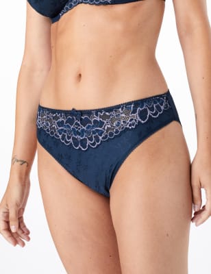 Navy Daisy Lace High Leg Knickers