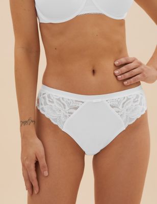 

Womens M&S Collection Wild Blooms High Leg Knickers - White, White