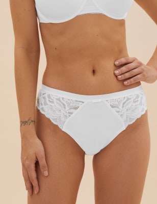  Culotte échancrée à dentelle et motif fleuri - White