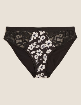 

Womens M&S Collection Floral High Leg Knickers - Black Mix, Black Mix