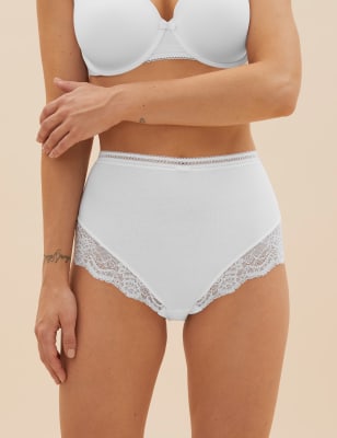  Culotte emboîtante taille haute, en coton et dentelle - White