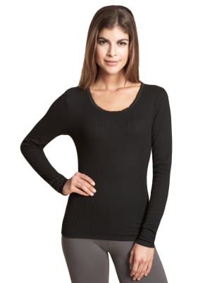 Cuddl Duds Women's Climatesmart Crew Neck Top, Black, Small at   Women's Clothing store