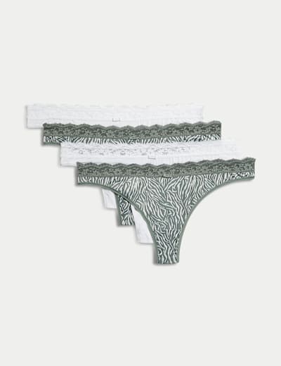 4pk Zebra High Waisted Thongs