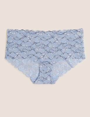  Shorty taille basse à imprimé dentelle sans coutures apparentes - Blue Mix