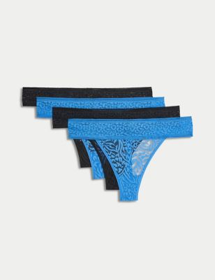 

Womens M&S Collection 4pk All Over Lace Thongs - Blue Mix, Blue Mix