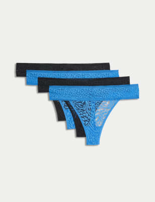 

Womens M&S Collection 4pk All Over Lace Thongs - Blue Mix, Blue Mix