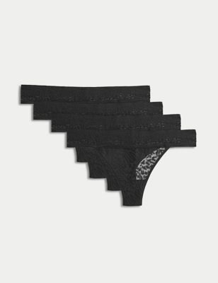 

Womens M&S Collection 4pk All Over Lace Thongs - Black, Black