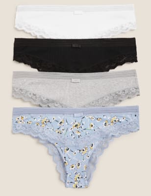 

M&S Collection Pack de 4 braguitas brasileñas de algodón de talle bajoWomens - Blue Mix, Blue Mix