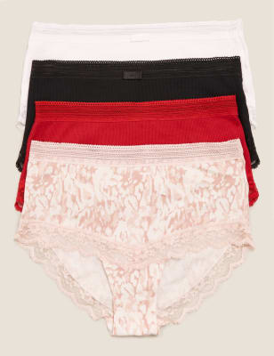 Womens Lot de 4 shortys taille haute en coton - Pink Mix